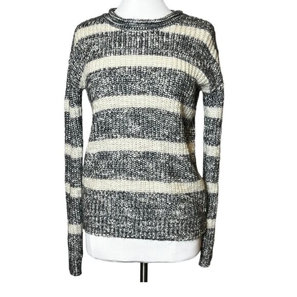 Forever 21 Shaker Knit Roll Collar Chunky Blue  Marled Yarn Rugby Stripe Sweater - Picture 1 of 6